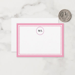 Monogram Light Pink Dotted Border Custom Initials Card