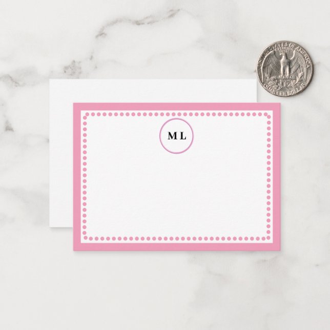 Monogram Light Pink Dotted Border Custom Initials Card (Front/Back In Situ)