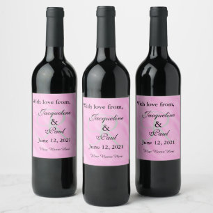 Monogram Light Pink Watercolor Wedding Thank You Wine Label
