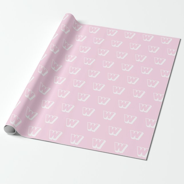 Monogram light pink white custom initial pattern wrapping paper (Unrolled)