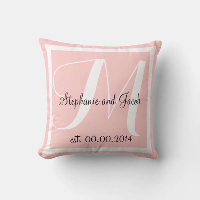 Monogram Light Rose Pink Wedding keepsake pillow (Front)