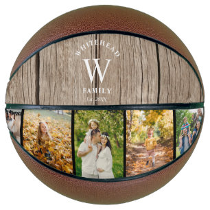 Monogram Light Wood 5 Photo Collage Basketball