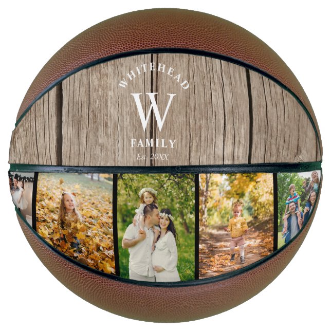 Monogram Light Wood 5 Photo Collage Basketball (Front)