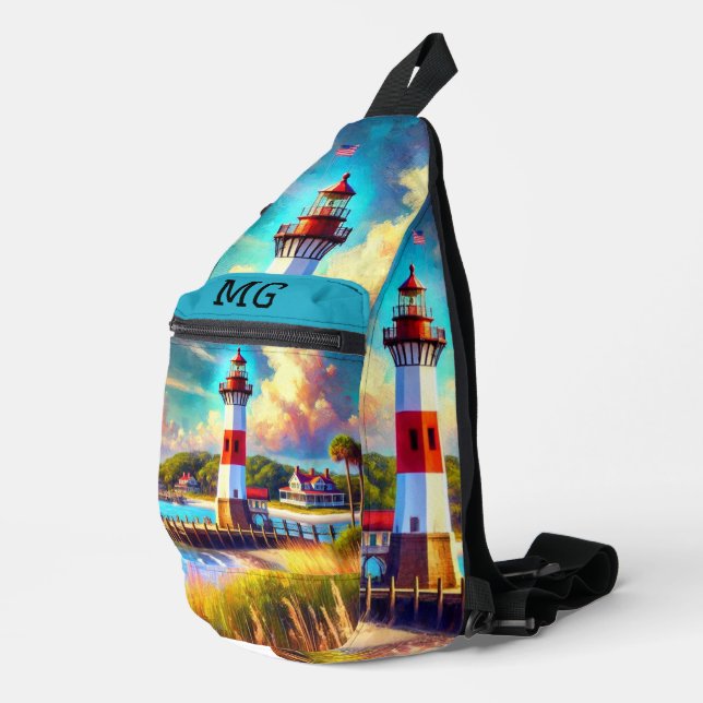 Monogram Lighthouse Watercolor Print Cut Sew Bag (Right Corner)