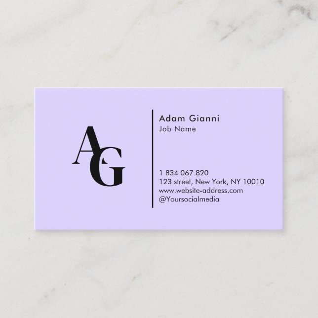 Monogram Lilac Purple Business Card (Front)