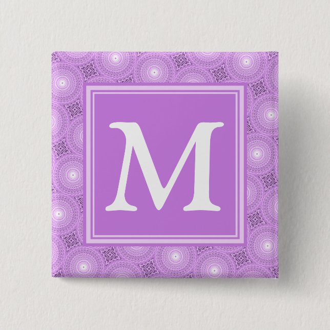 Monogram lilac purple circles pattern 15 cm square badge (Front)