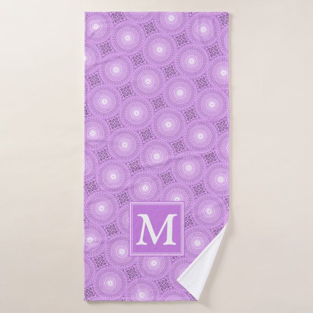 Monogram lilac purple circles pattern bath towel (Bath Towel)
