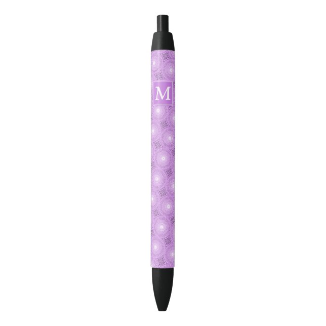 Monogram lilac purple circles pattern black ink pen (Front Vertical)