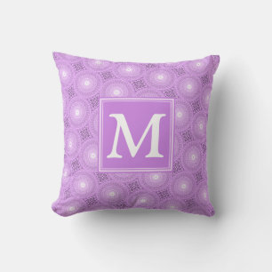 Monogram lilac purple circles pattern cushion