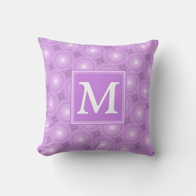 Monogram lilac purple circles pattern cushion (Front)