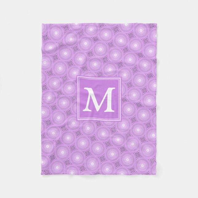 Monogram lilac purple circles pattern fleece blanket (Front)