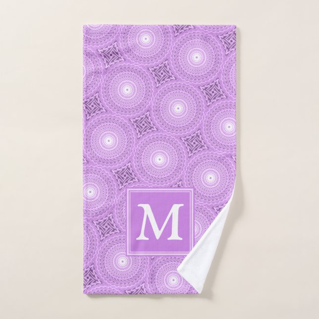 Monogram lilac purple circles pattern hand towel (Hand Towel)