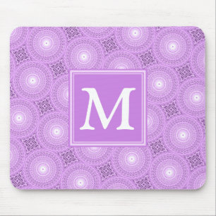 Monogram lilac purple circles pattern mouse pad