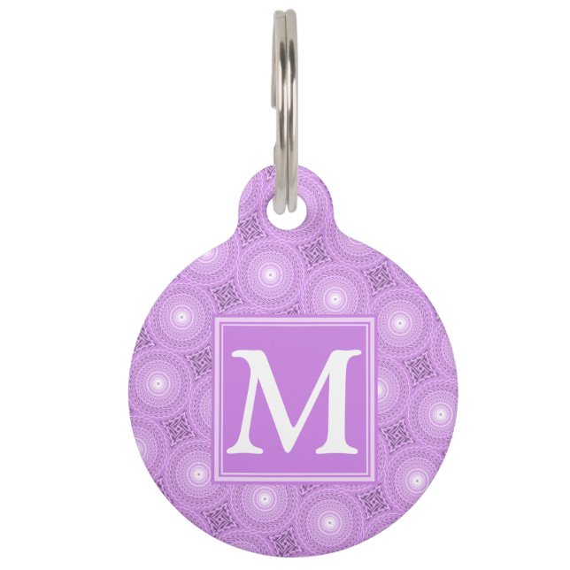 Monogram lilac purple circles pattern pet tag (Front)