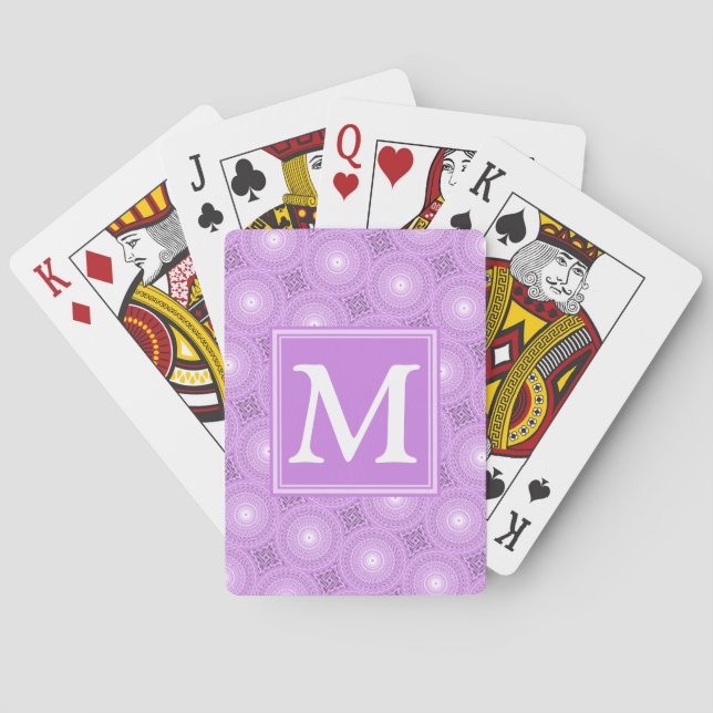 Monogram lilac purple circles pattern playing cards (Back)