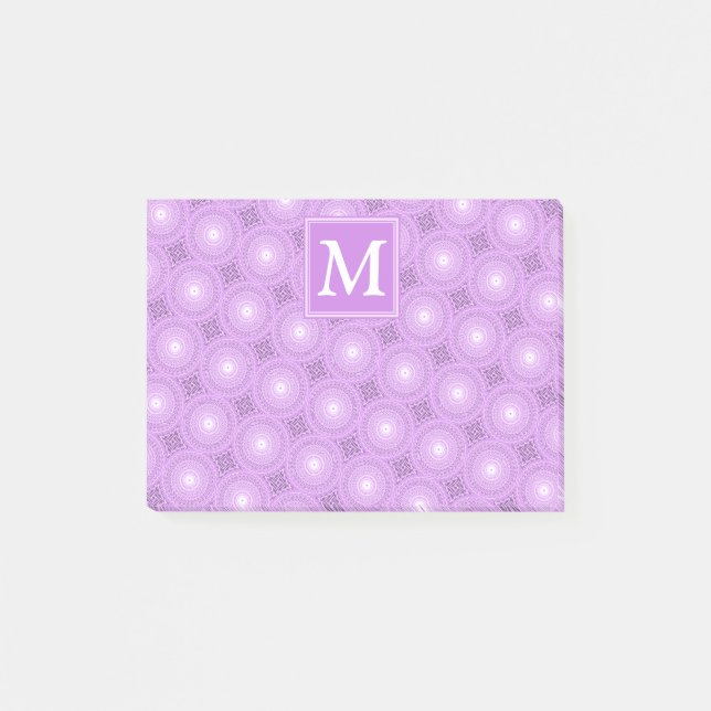 Monogram lilac purple circles pattern post-it notes (Front)