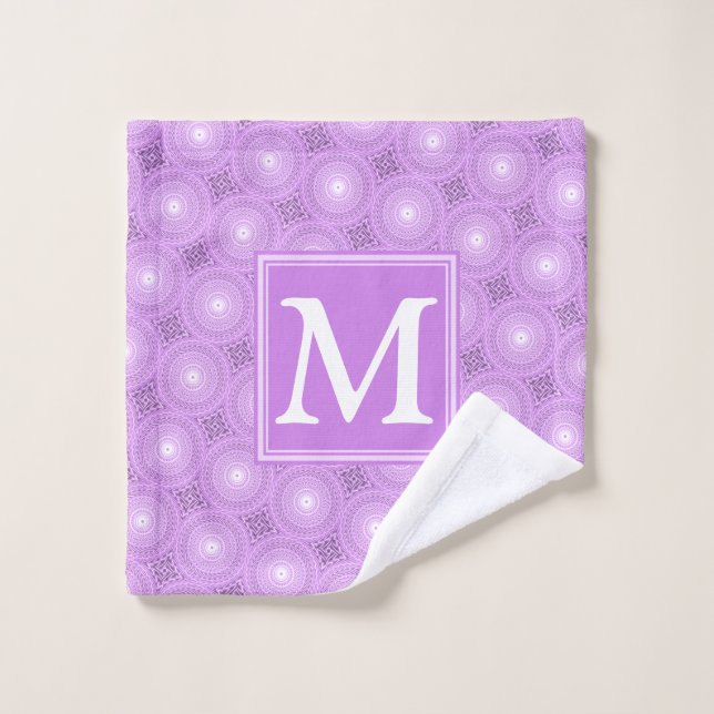 Monogram lilac purple circles pattern wash cloth (Wash Cloth)