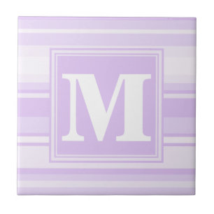 Monogram lilac stripes ceramic tile