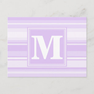 Monogram lilac stripes postcard