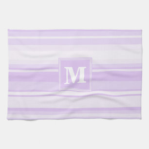 Monogram lilac stripes tea towel