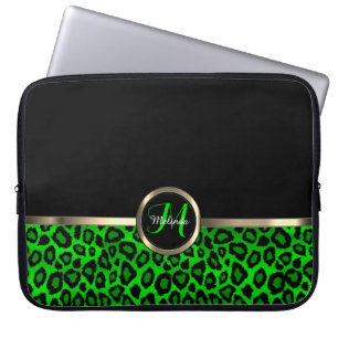 Monogram Lime and Black Leopard with Gold Accent Laptop Sleeve