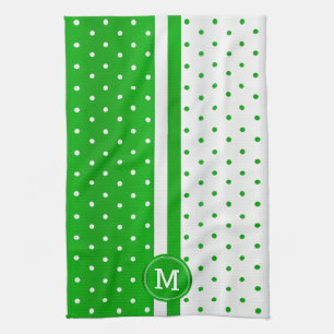 Monogram Lime Green and White Polka Dot Tea Towel