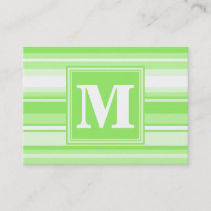 Monogram lime green stripes business card