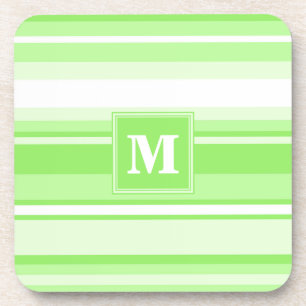 Monogram lime green stripes coaster