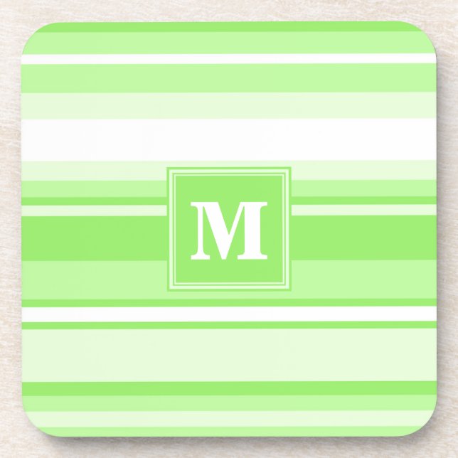 Monogram lime green stripes coaster (Front)
