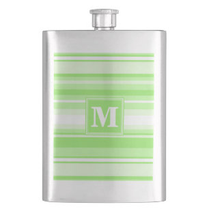 Monogram lime green stripes hip flask