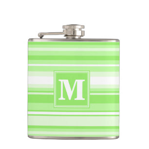 Monogram lime green stripes hip flask