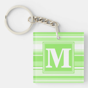 Monogram lime green stripes key ring
