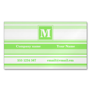 Monogram lime green stripes 	Magnetic business card
