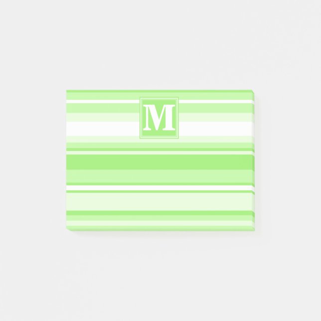 Monogram lime green stripes post-it notes (Front)