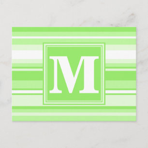 Monogram lime green stripes postcard