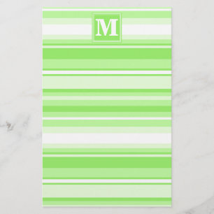 Monogram lime green stripes stationery