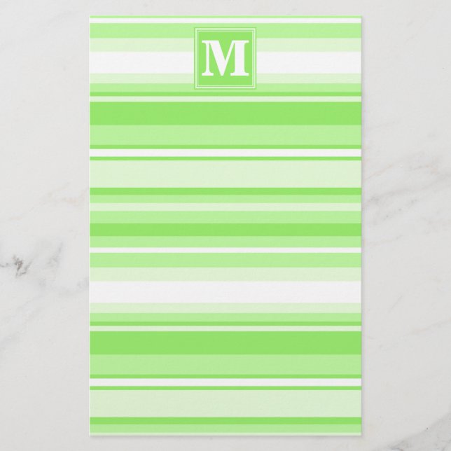 Monogram lime green stripes stationery (Front)