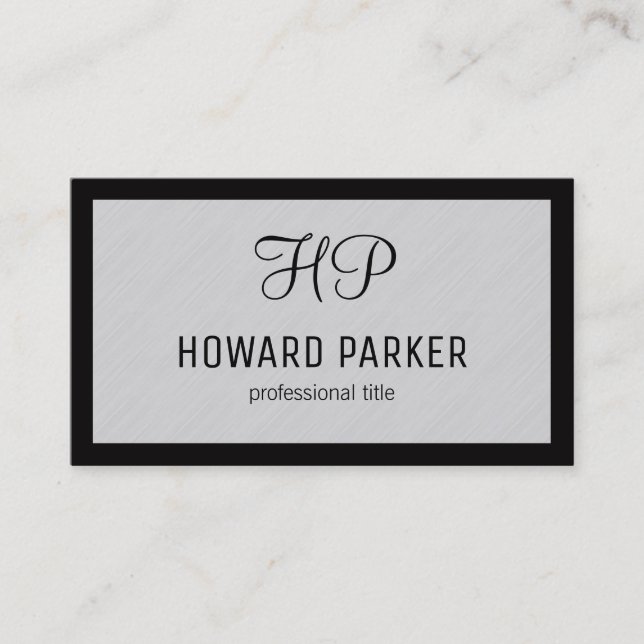 Monogram | Linen Texture | Border (black) Business Card (Front)