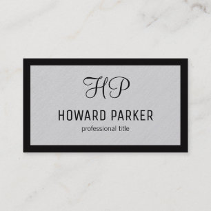 Monogram   Linen Texture   Border (black) Business Card