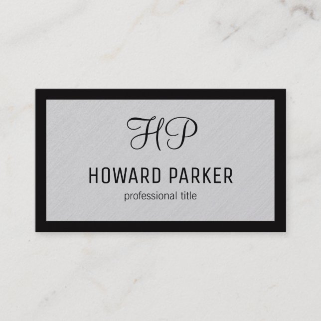 Monogram | Linen Texture | Border (black) Business Card (Front)