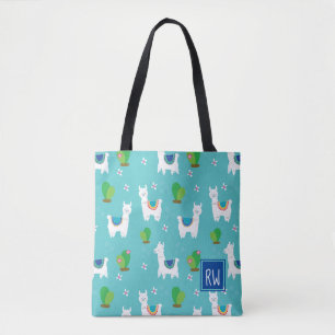 Monogram Llama and Cactus Pattern Tote Bag