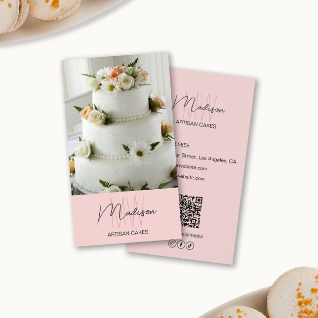 Monogram Logo Bakery Cake Pink Business Card (Monogram Logo Bakery Cake Pink Business Card)