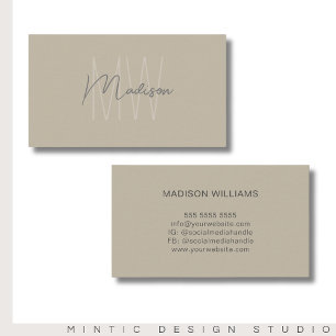 Monogram Logo Beige Modern Minimalist Business Card