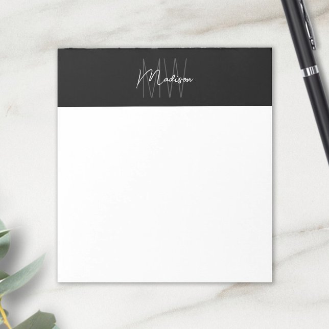 Monogram Logo Black and White Modern Minimalist Post-it Notes (Monogram Logo Black and White Modern Minimalist Post-it Notes)