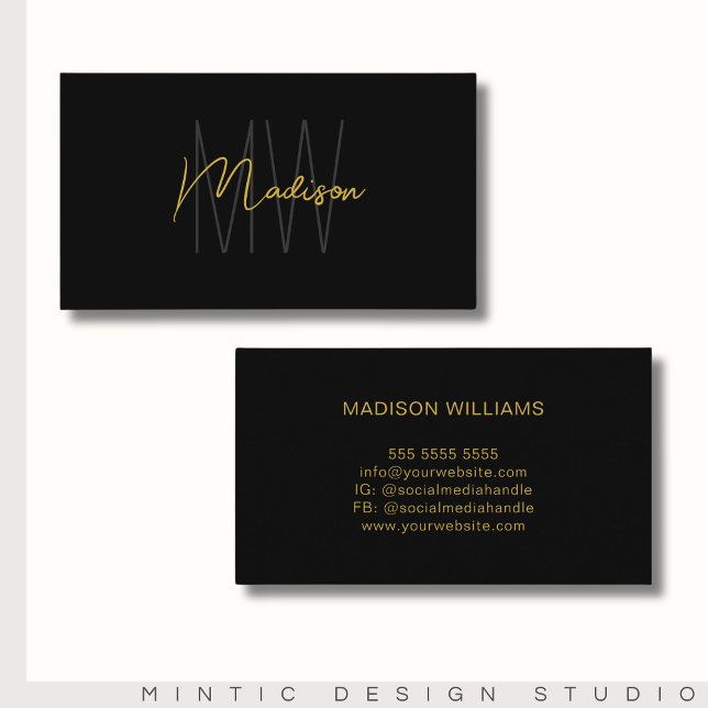 Monogram Logo Black Gold Modern Minimalist Business Card (Monogram Logo Black Gold Modern Minimalist Business Card)
