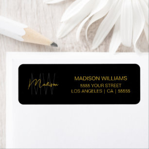 Monogram Logo Black Gold Modern Return Address Label