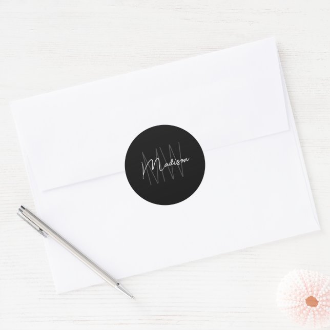 Monogram Logo Black White Modern Minimalist Classic Round Sticker (Envelope)