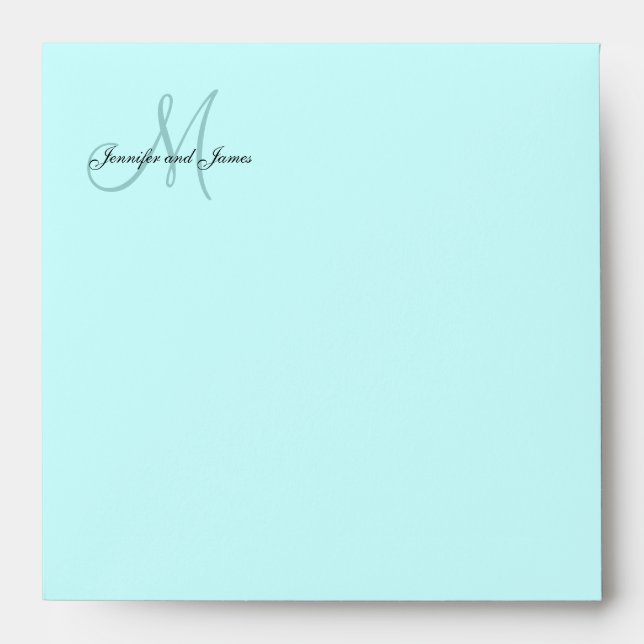 Monogram Logo Blue Wedding Invitation Envelope (Front)