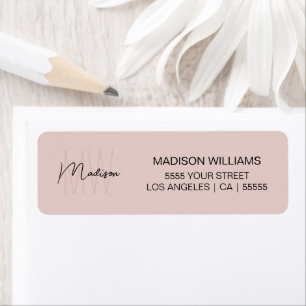 Monogram Logo Blush Pink  Modern Return Address Label