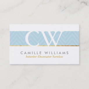 MONOGRAM LOGO bold chevron pattern baby blue Business Card